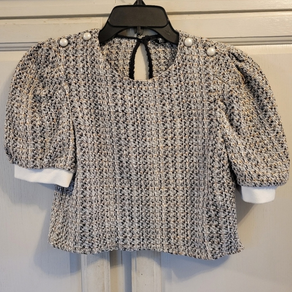 Zara Gray Boxy Blouse with Short Sleeves